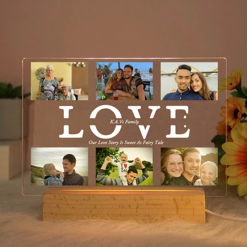 Custom 3D Acrylic Night Light – Personalized Photos & Engraved Text