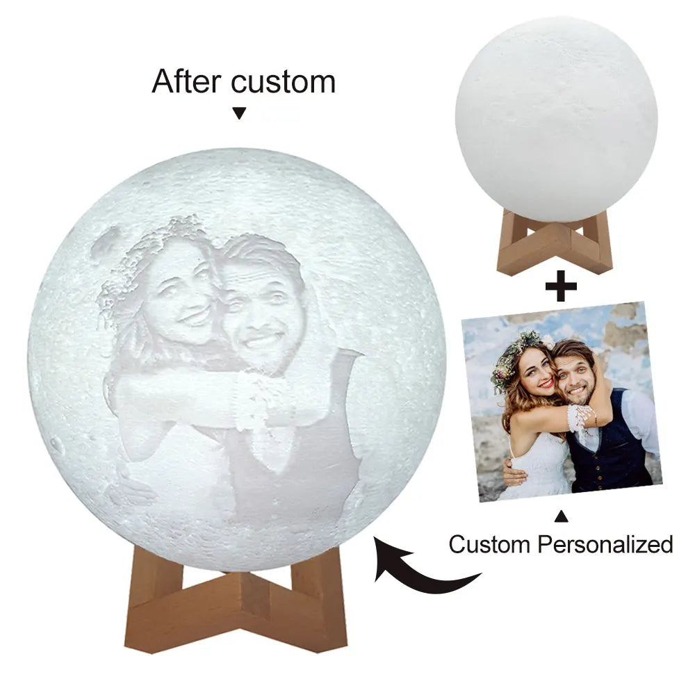 Personalized Moon Lamp – Custom 3D Photo & Text Night Light