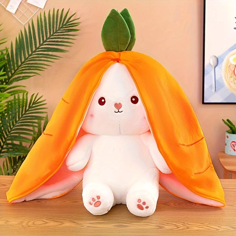 Reversible Bunny Plush – Soft Carrot & Strawberry Stuffed Animal with Zipper