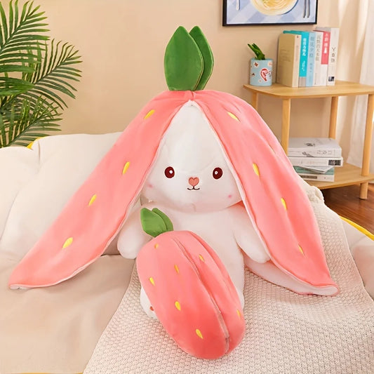 Reversible Bunny Plush – Soft Carrot & Strawberry Stuffed Animal with Zipper