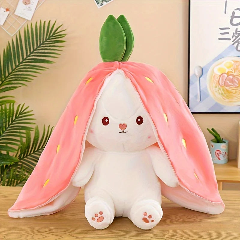 Reversible Bunny Plush – Soft Carrot & Strawberry Stuffed Animal with Zipper