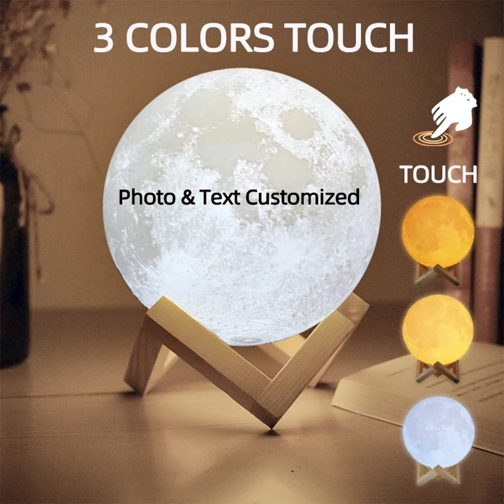 Personalized Moon Lamp – Custom 3D Photo & Text Night Light