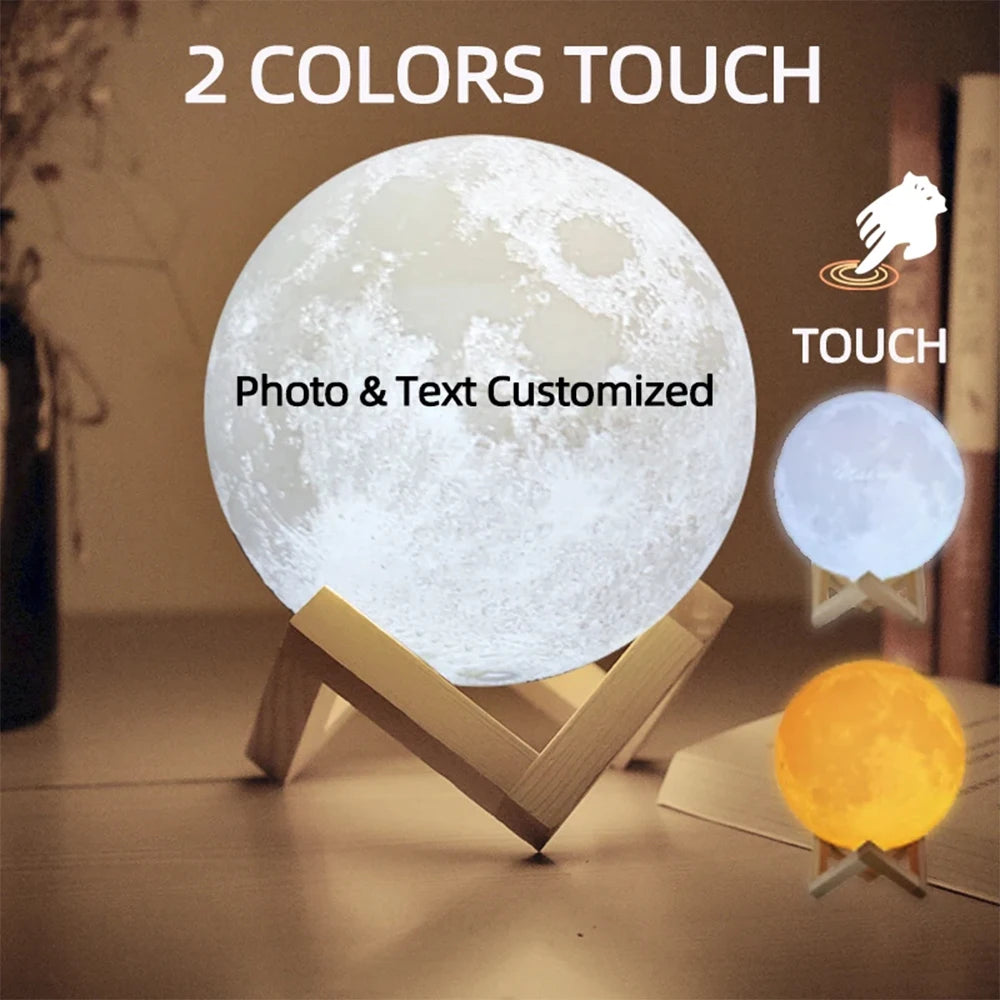 Personalized Moon Lamp – Custom 3D Photo & Text Night Light