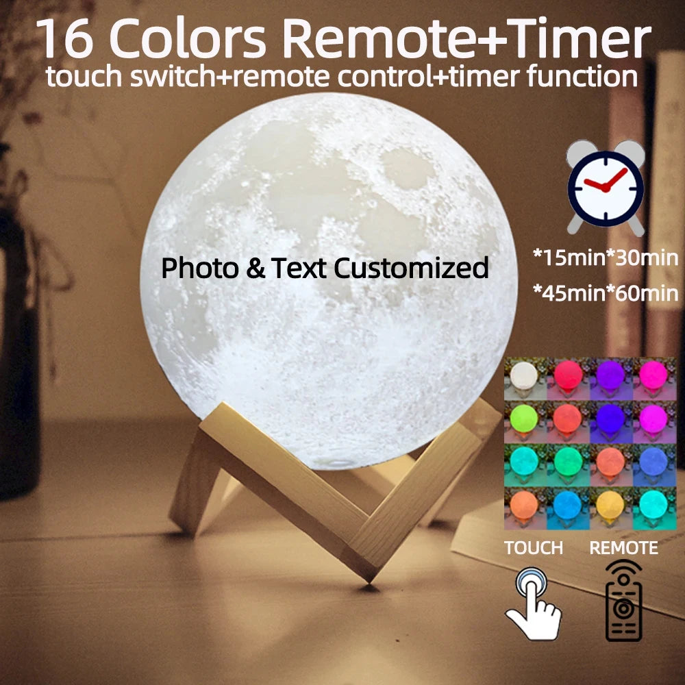 Personalized Moon Lamp – Custom 3D Photo & Text Night Light